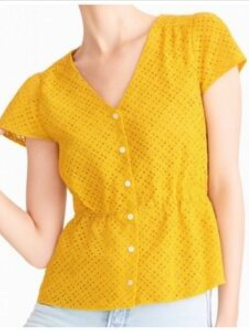J. Crew Yellow Eyelet Button-Front Blouse Size 0